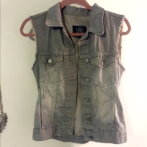 Navy & White Striped Rock & Republic Denim Vest