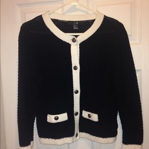 Classic black and white cardigan. Chanel style!