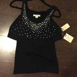 Black Lycra layered rhinestone tank