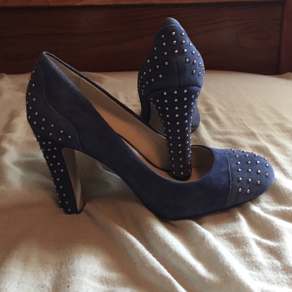 Blue Suede Anne Klein Studded Pumps