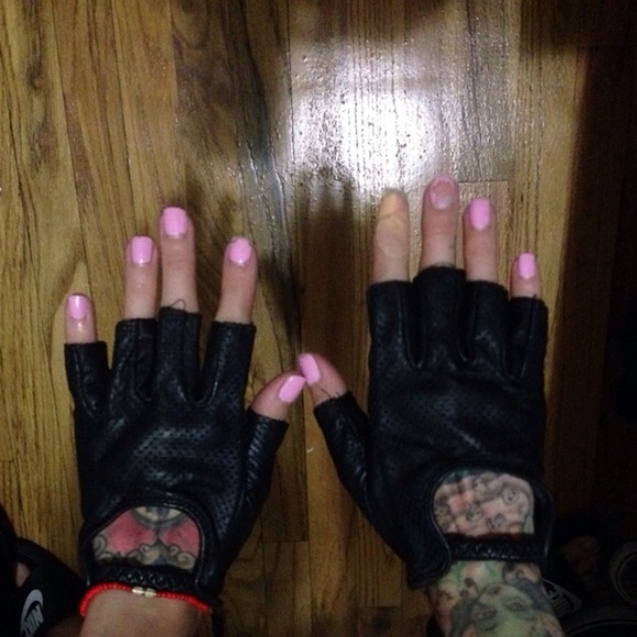 Black Leather Biker Gloves