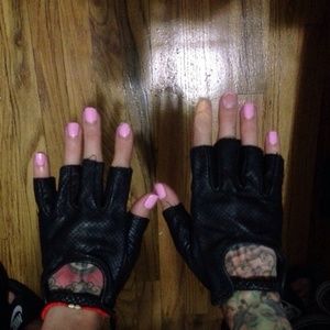 Black Leather Biker Gloves