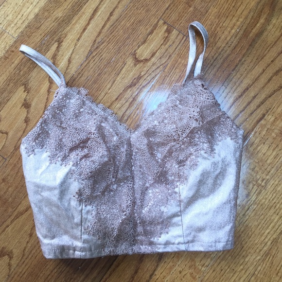Metallic Rose gold with lace cropped top