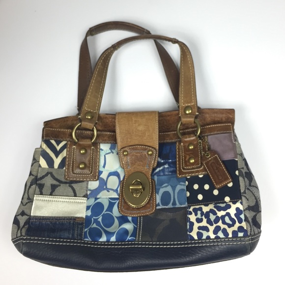 Blue Patterned Coach Handbag