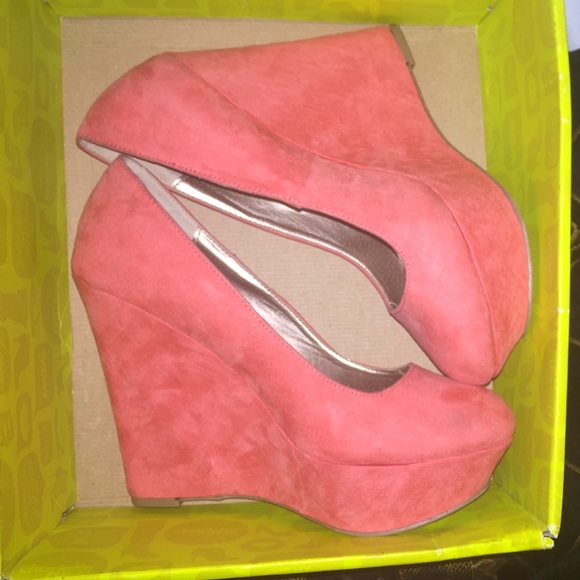 Coral Suede Wedges