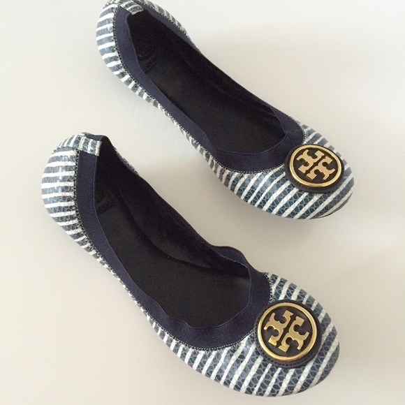 SOLDNIB Tory Burch Caroline 2 Stripe Ballet Flats - Picture 2 of 4