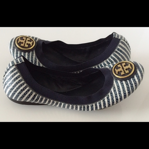 SOLDNIB Tory Burch Caroline 2 Stripe Ballet Flats - Picture 3 of 4