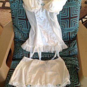 Cute lingerie set brand new white satin blue