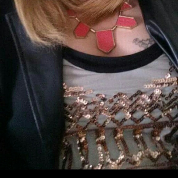 Buckle sequin accented mesh tank top