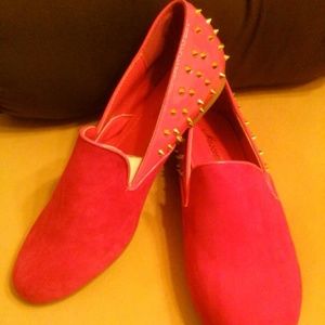 Hot Pink Loafers with Gold Spikes