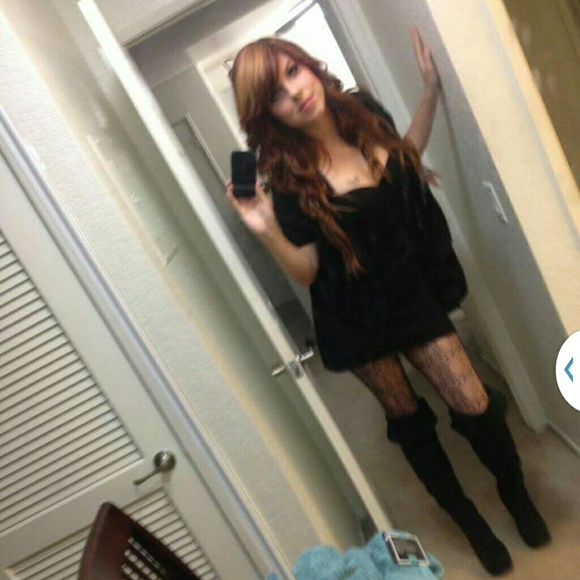 Black velvet knee high boots