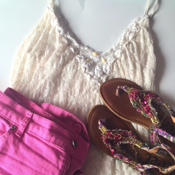 Boho Floral Lace Beaded Tank Top