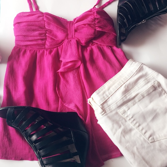 Fuchsia Pink Ruffled Tank Top