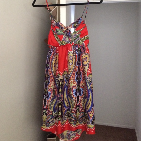 Patterned silk dress with open back