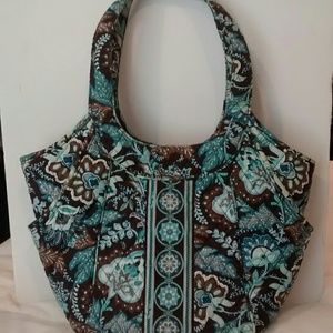 Vera Bradley Large Tote Bag Purse Blue Brown