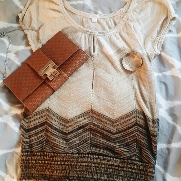 Brown/cream chevron knit top