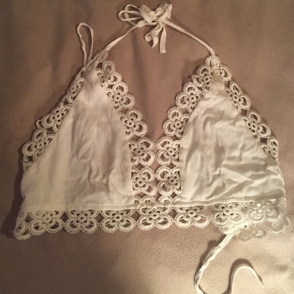 White lace crochet crop top