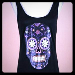 Color Skull Pattern Tank Top Black one size