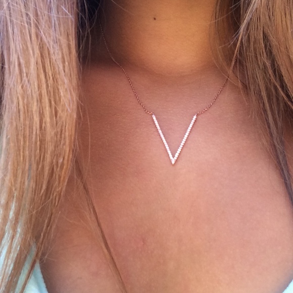 Rouelle Jewelry - 18 karat Rose gold plated and CZ V shape necklace