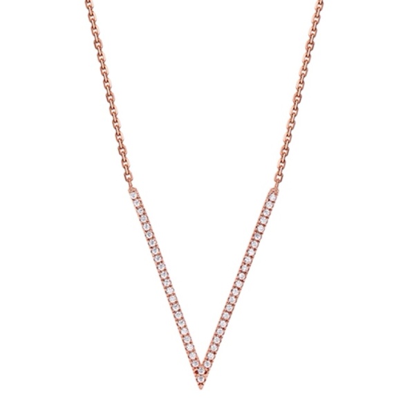 18 karat Rose gold plated and CZ V shape necklace - Picture 2 of 4