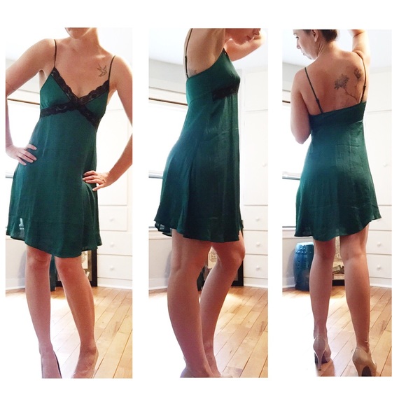 SOLD! Forever 21 Green Satin Dress with Black Lace