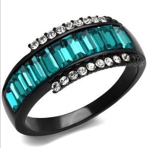 stainless steel ion black plating Blue zircon ring