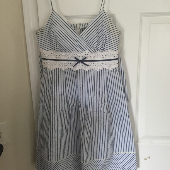 Blue and white striped dress
