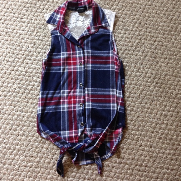 Plaid Flannel Tank, Lace on back
