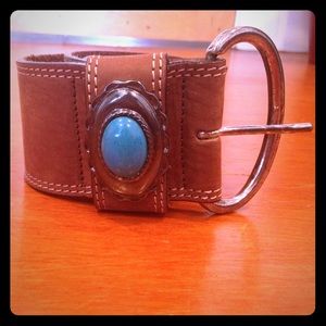 Wide brown belt with turquoise