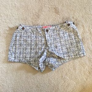 Blue Floral Shorts with Wooden Buttons