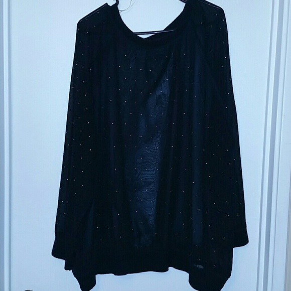 Sheer Black Silver Polka Dot Top Dressy