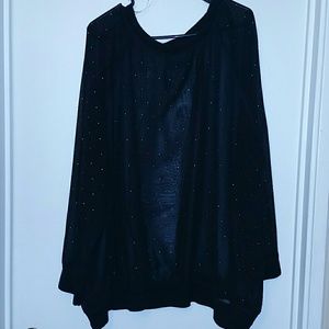 Sheer Black Silver Polka Dot Top Dressy