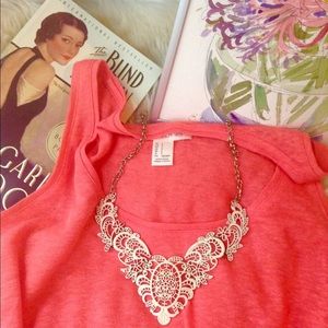 White "lace" work bib necklace