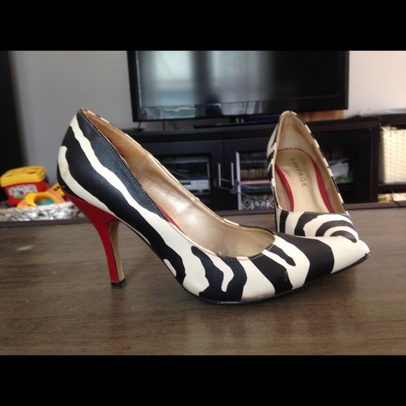 Rampage zebra pointy-toe pumps with red heel