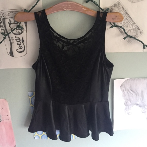 Faux leather and lace top with open back