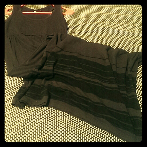 L Black maxi dress, racer back, stripped at bottom