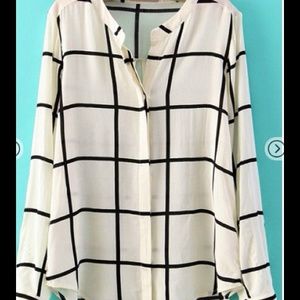 Cream and black window pane blouse