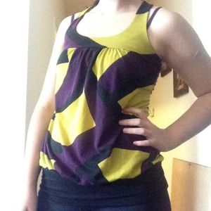 Racerback purple, mustard, and black tank