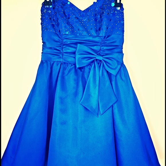 Blue strapless beaded dress