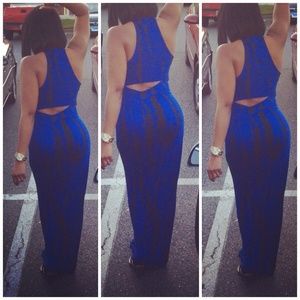 Tie-dye Royal blue cut out back dress