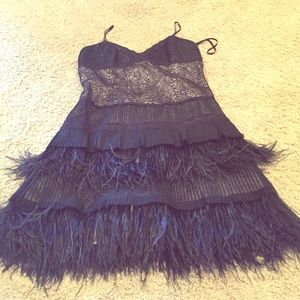 BCBG feathered party dress
