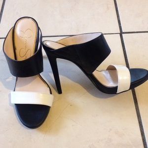 Sale! Jessica Simpson Black & white Mule heels