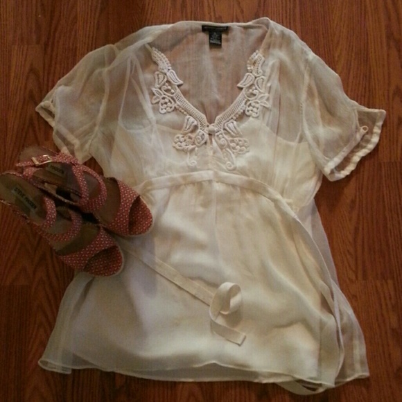 Sheer Silk top with crocheted neckline accents