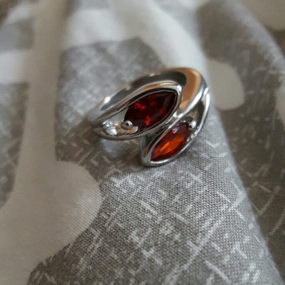 SILVER DOUBLE STONE RUBY RING