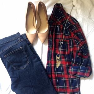 Modcloth Sheer Plaid Roll-up Sleeve Blouse