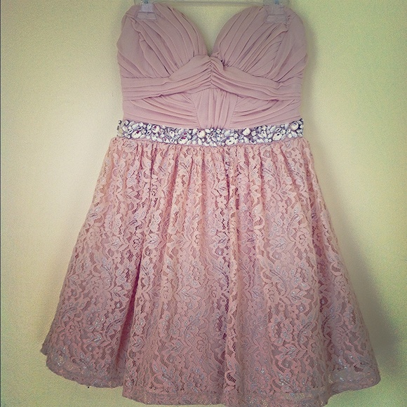 Tan strapless lace dress