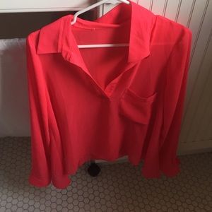 neon coral colared shirt