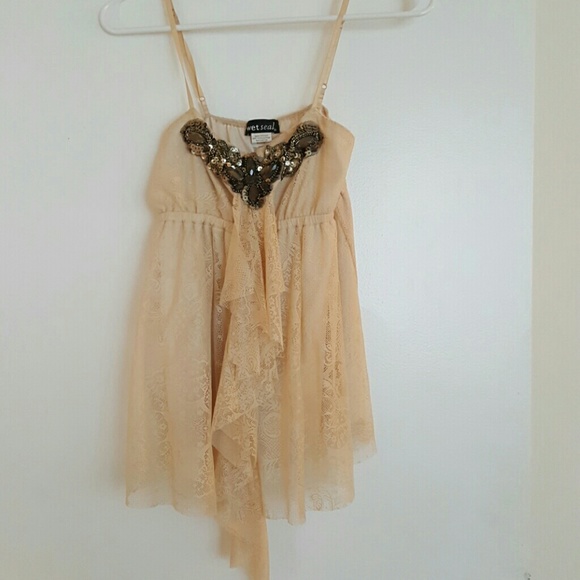 Adorable Sequin and Lace Spaghetti Strap Top