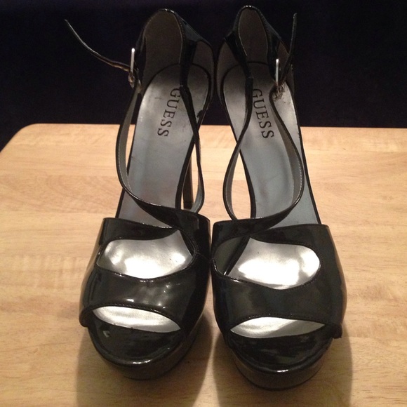 Guess Black Patent Leather Strappy Sandals