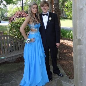 MAKE AN OFFER Sherri Hill blue prom dress cutouts